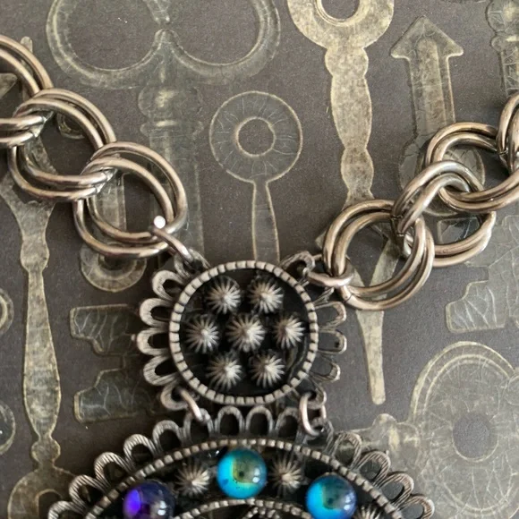 Estate Blue Purple Glass Beaded Medallion Necklace Jewelry Moroccan Boho Hippie - Picture 5 of 10